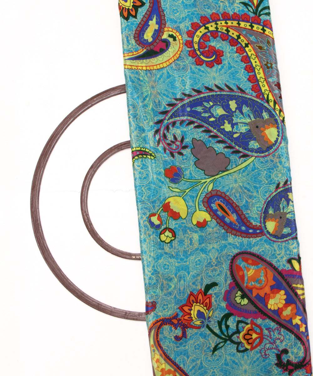 Blue Colour Paisley Print Pure Natural Crepe Fabric