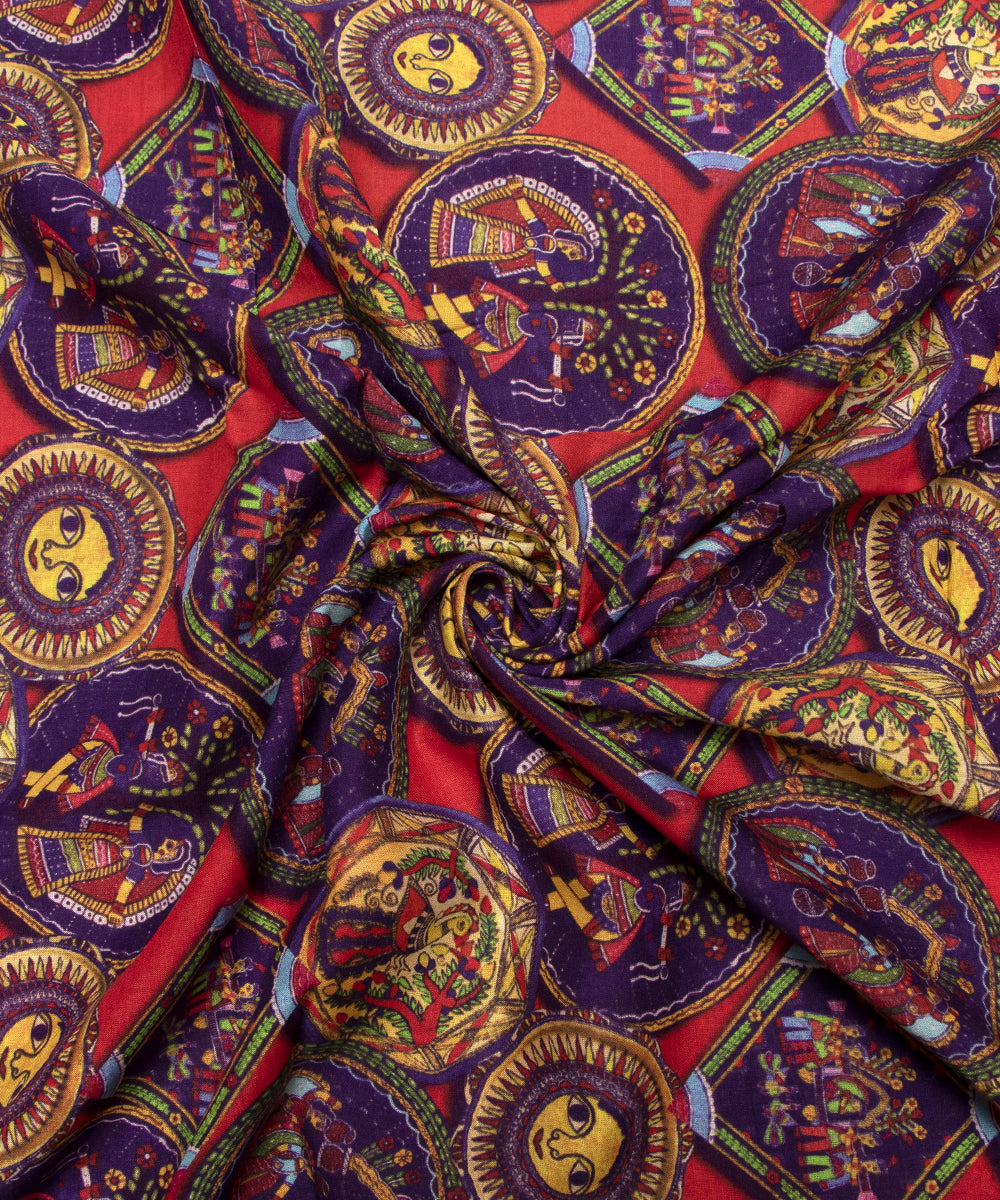 Multi Colour Abstarct Digital Print Muslin Fabric