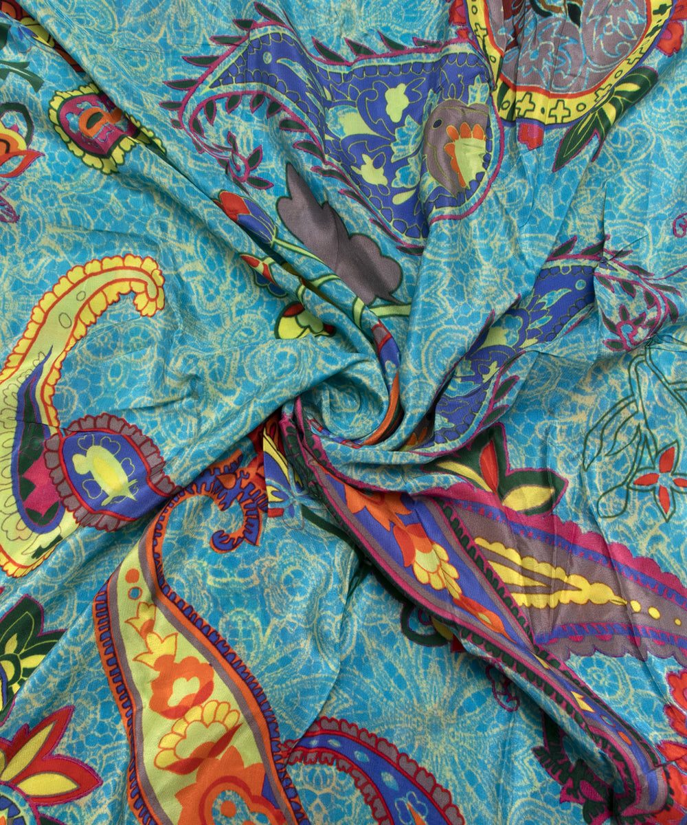 Blue Colour Paisley Print Pure Natural Crepe Fabric
