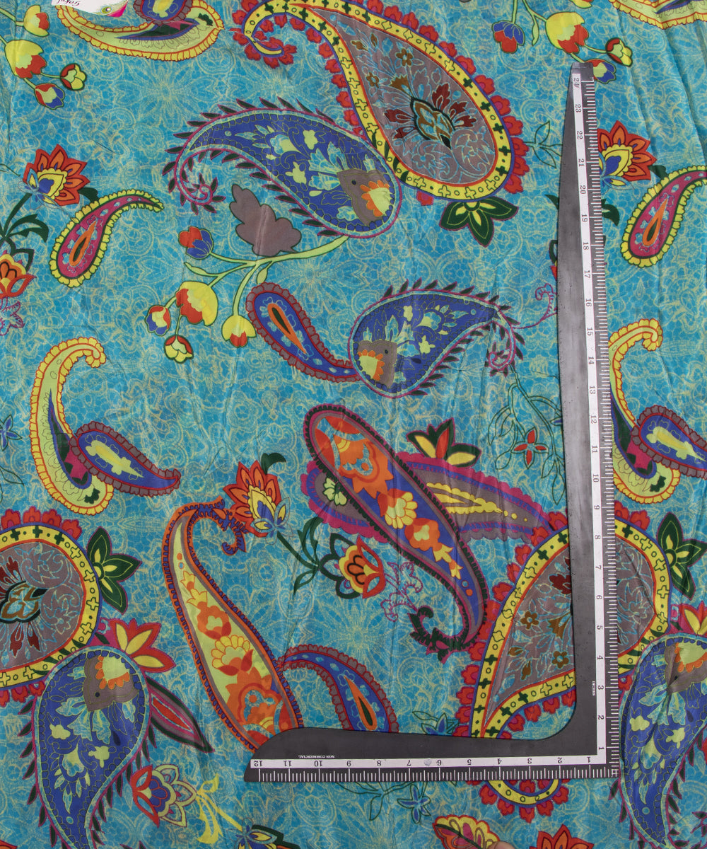 Blue Colour Paisley Print Pure Natural Crepe Fabric