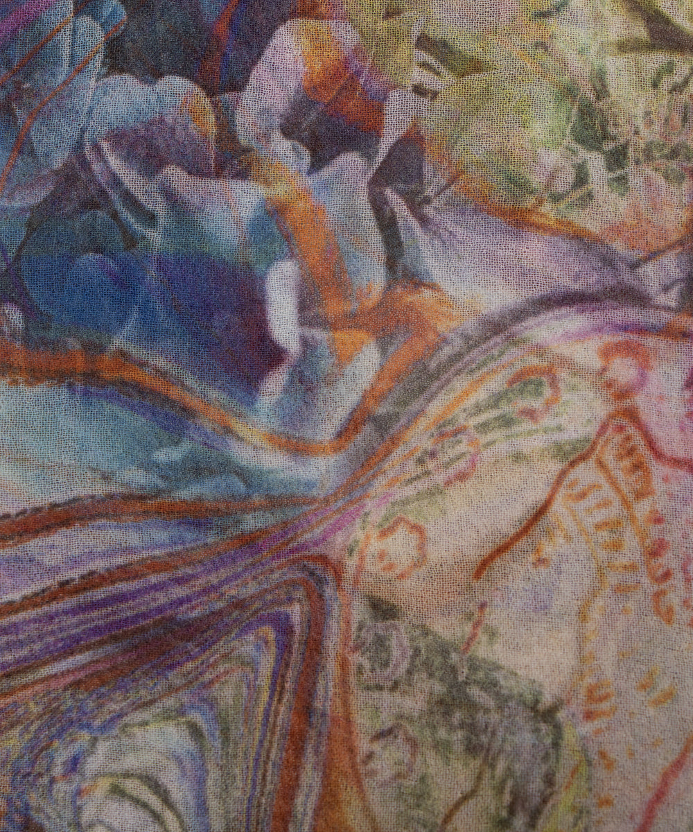 Multi Colour Abstract Print Georgette Fabric