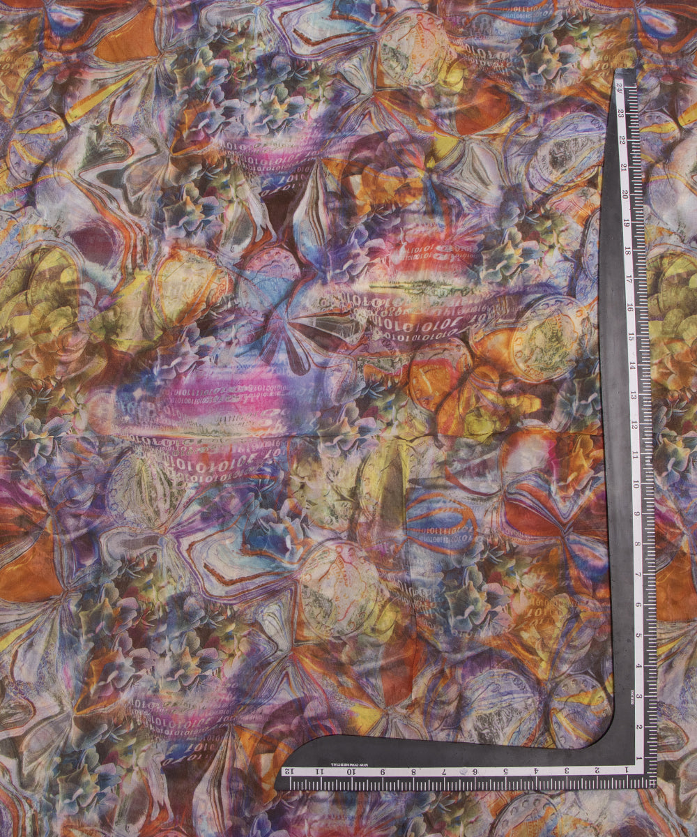 Multi Colour Abstract Print Georgette Fabric