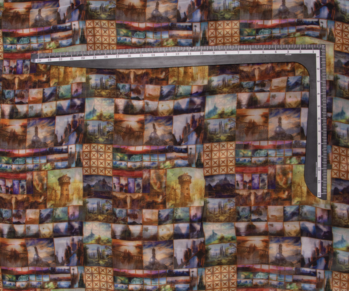 Multi Colour Abstract Print Georgette Fabric