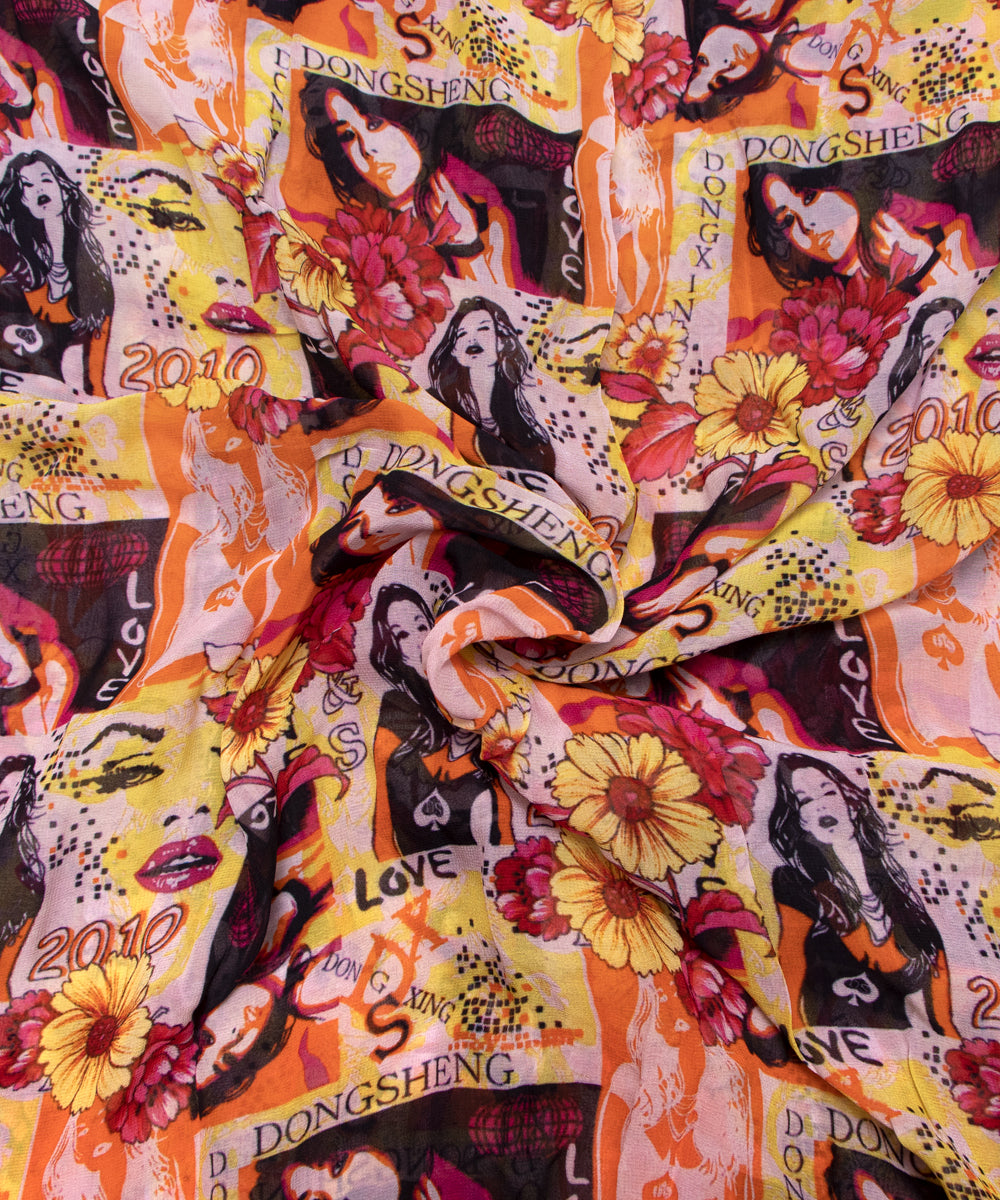 Multi Colour Abstract Print Georgette Fabric