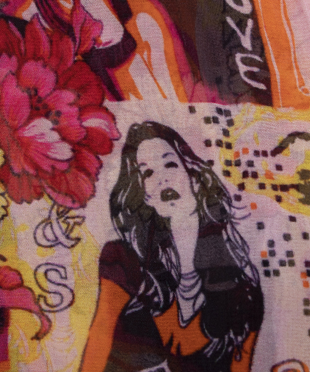 Multi Colour Abstract Print Georgette Fabric