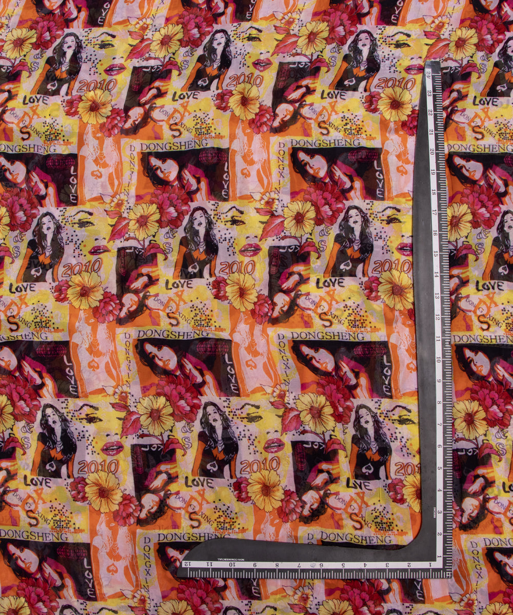Multi Colour Abstract Print Georgette Fabric