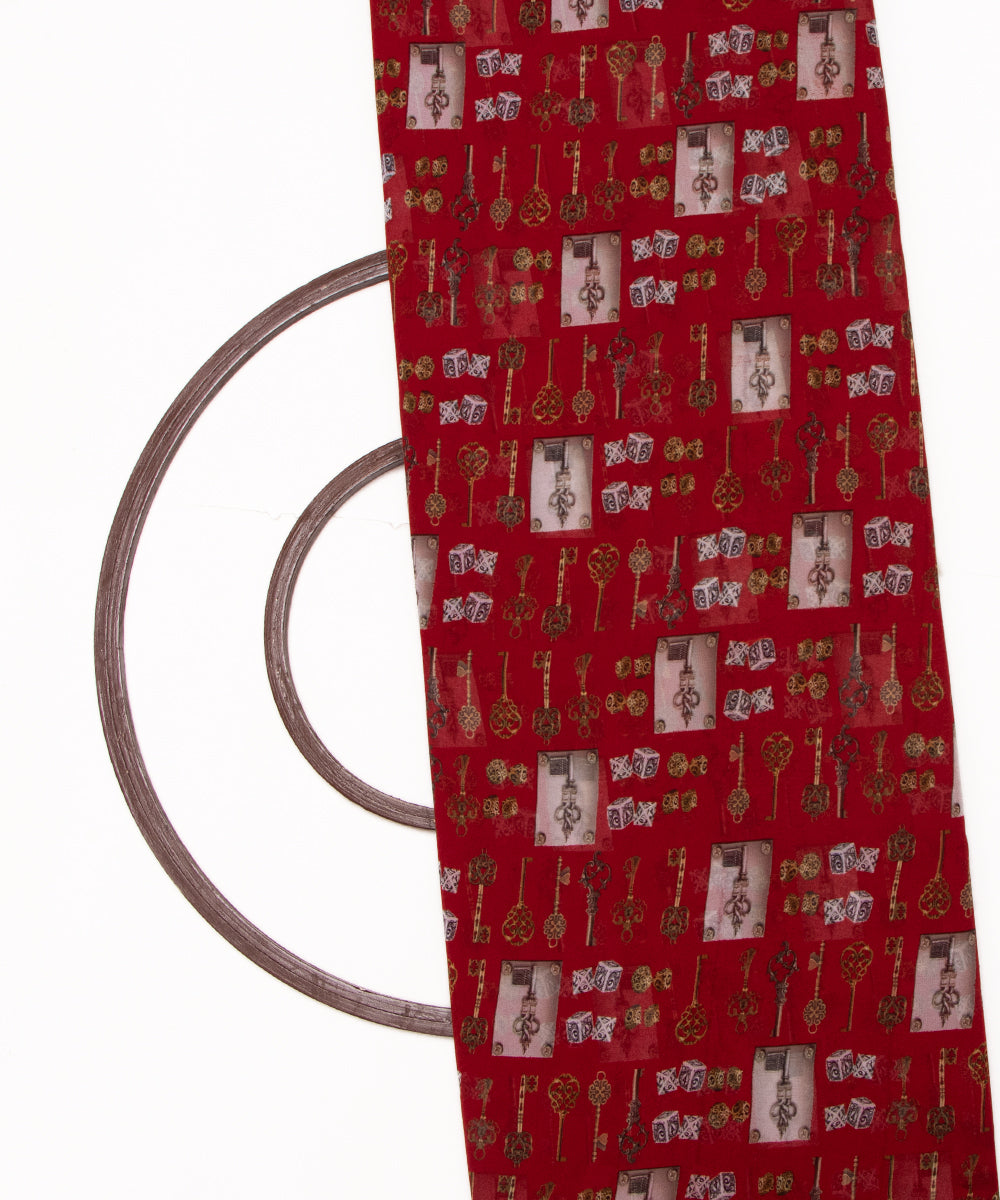 Maroon Colour Object Print Georgette Fabric