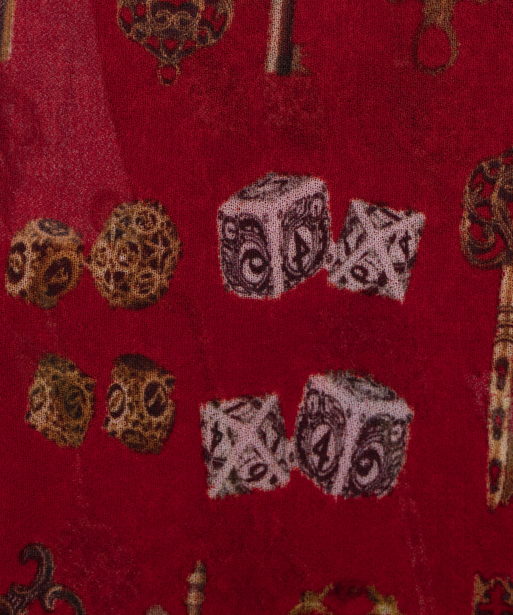 Maroon Colour Object Print Georgette Fabric