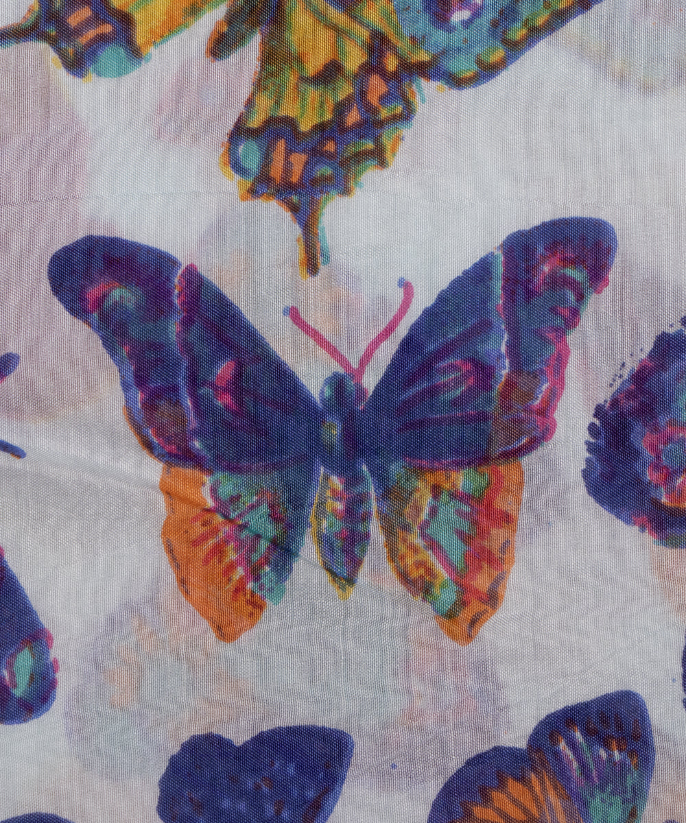 Multi Colour Butterfly Digital Printed Pure Muslin Fabric