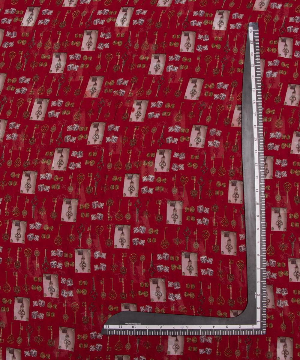 Maroon Colour Object Print Georgette Fabric