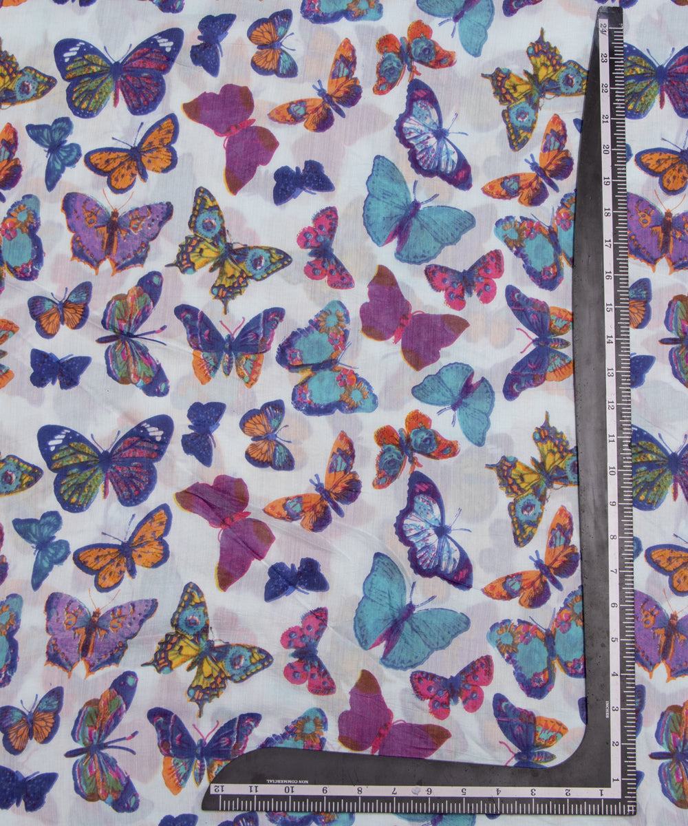 Multi Colour Butterfly Digital Printed Pure Muslin Fabric