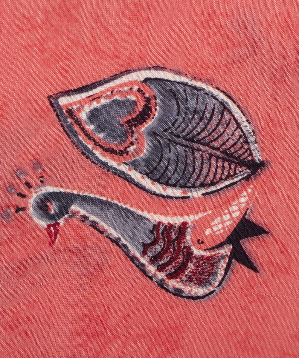 Light Coral Colour Bird Print Bamberg Satin Fabric