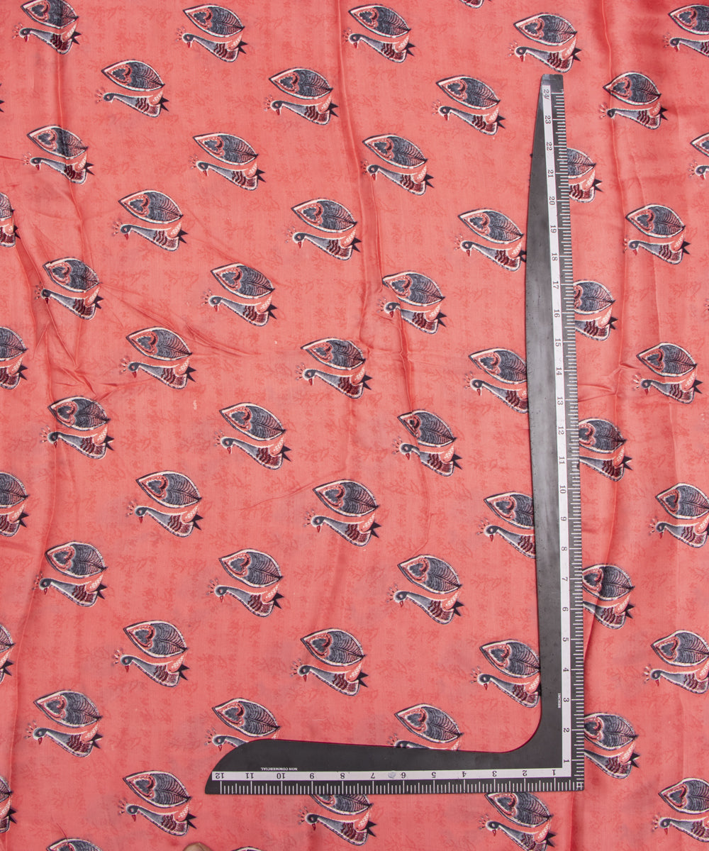 Light Coral Colour Bird Print Bamberg Satin Fabric