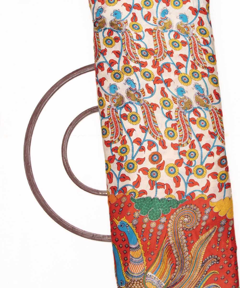 Off White Colour Traditional Print Bamberg Satin Fabric