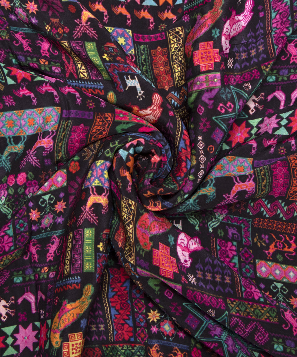Multi Colour Abstract Digital Print Muslin Fabric