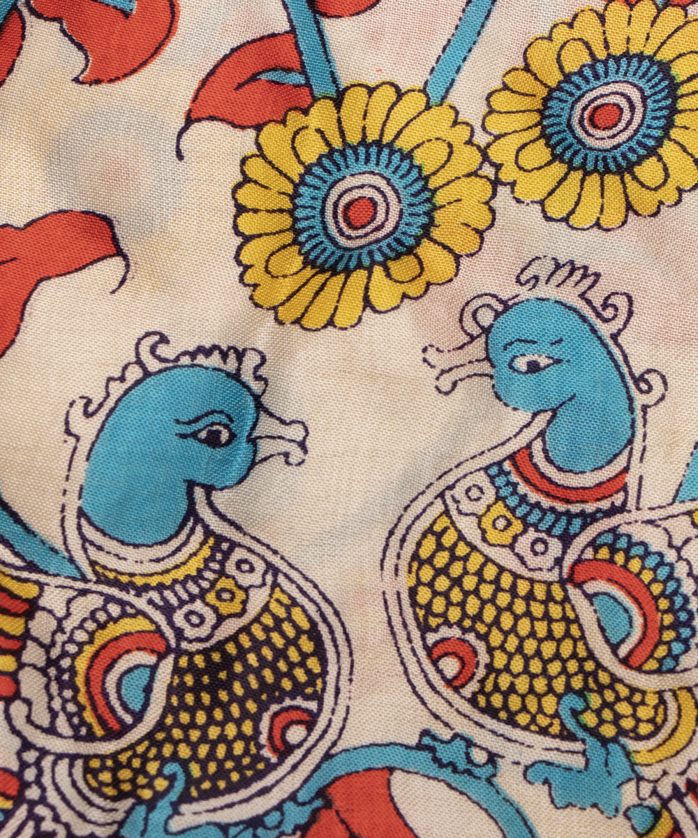 Off White Colour Traditional Print Bamberg Satin Fabric