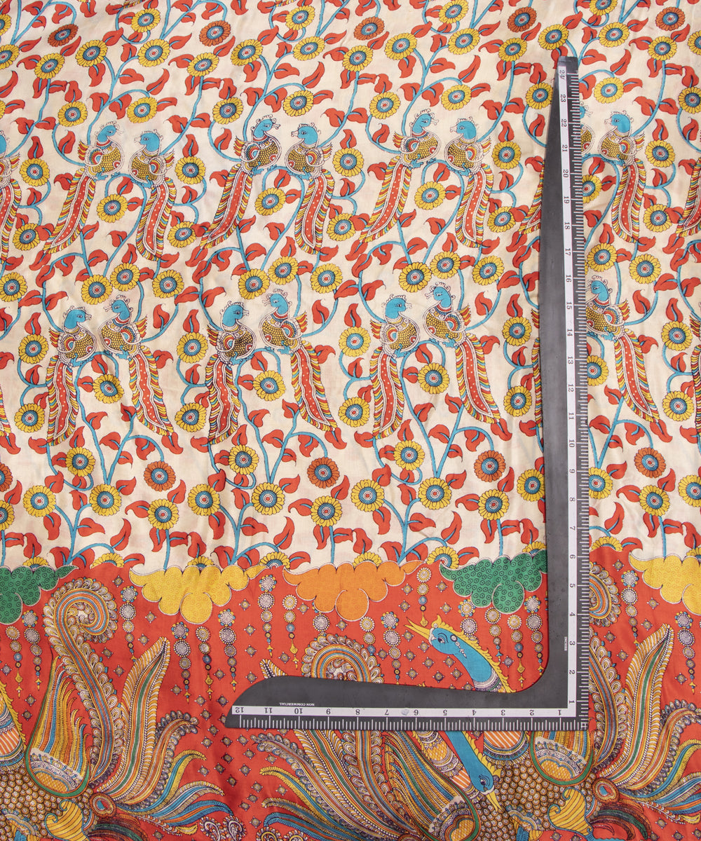 Off White Colour Traditional Print Bamberg Satin Fabric