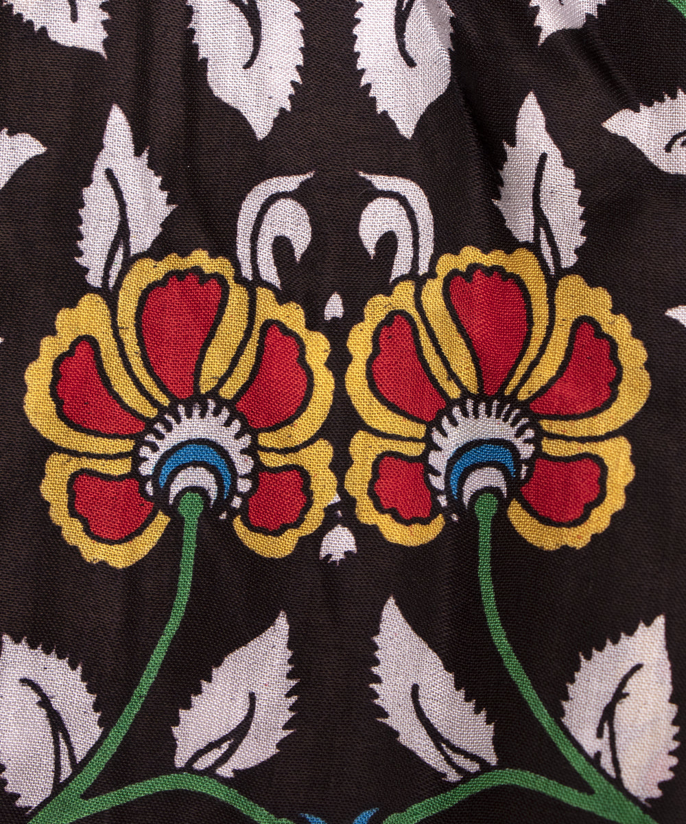 Black Colour Traditional Print Bamberg Satin Fabric
