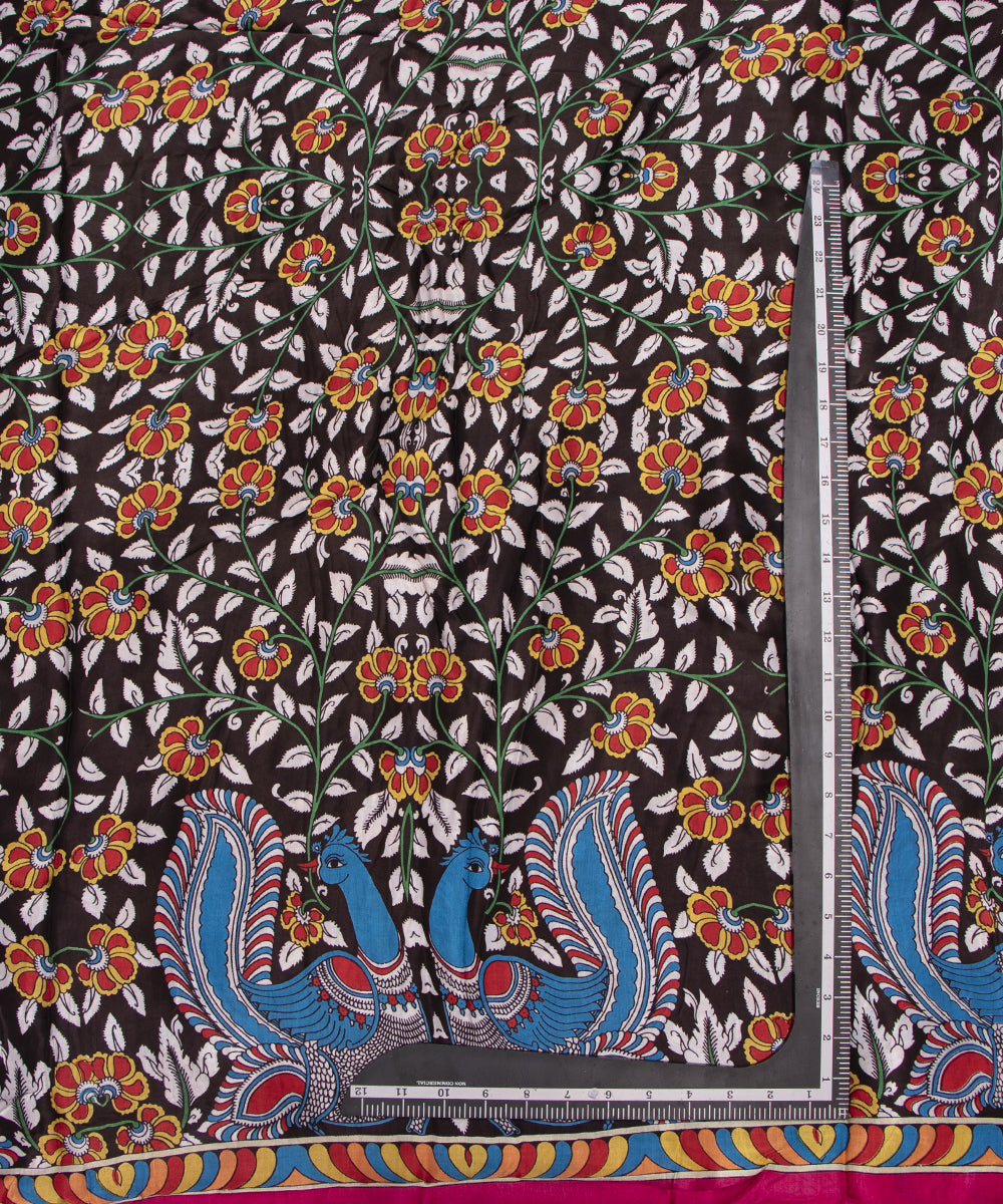Black Colour Traditional Print Bamberg Satin Fabric