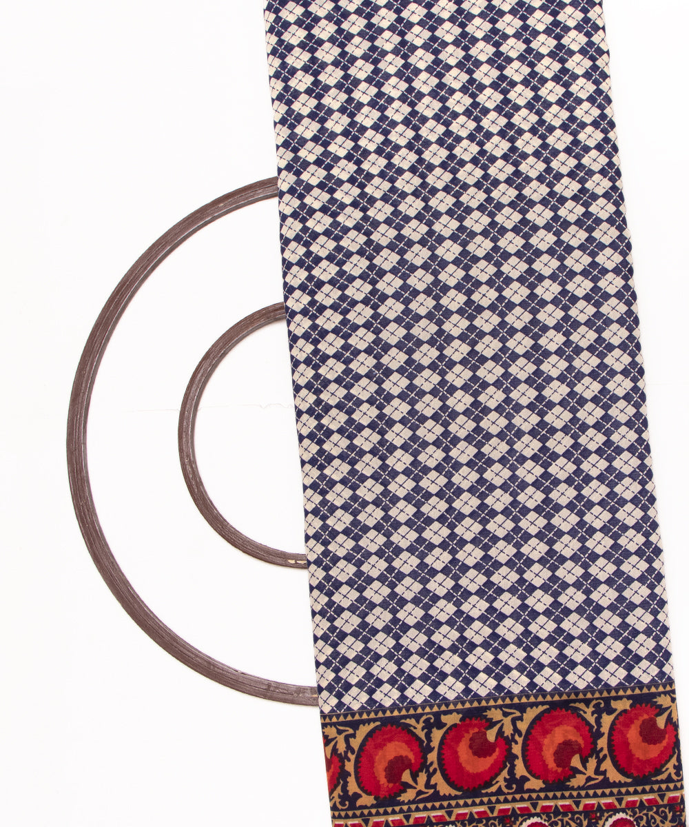 Blue Colour Geometric Print Modal Chanderi Fabric
