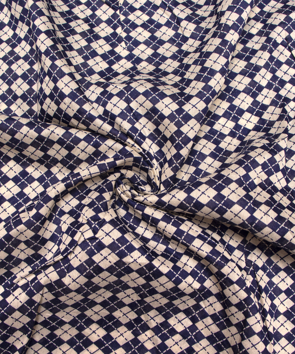 Blue Colour Geometric Print Modal Chanderi Fabric