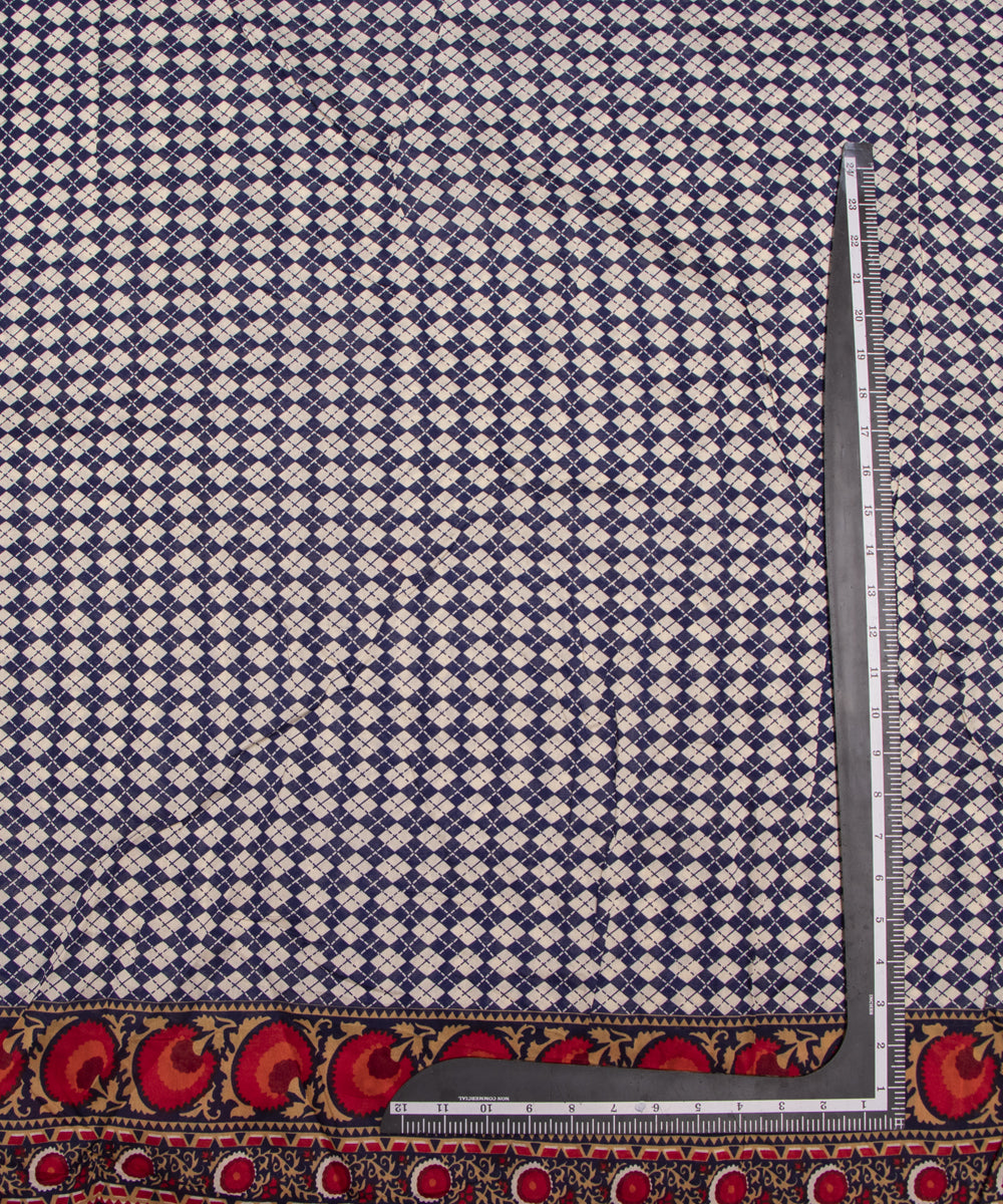 Blue Colour Geometric Print Modal Chanderi Fabric