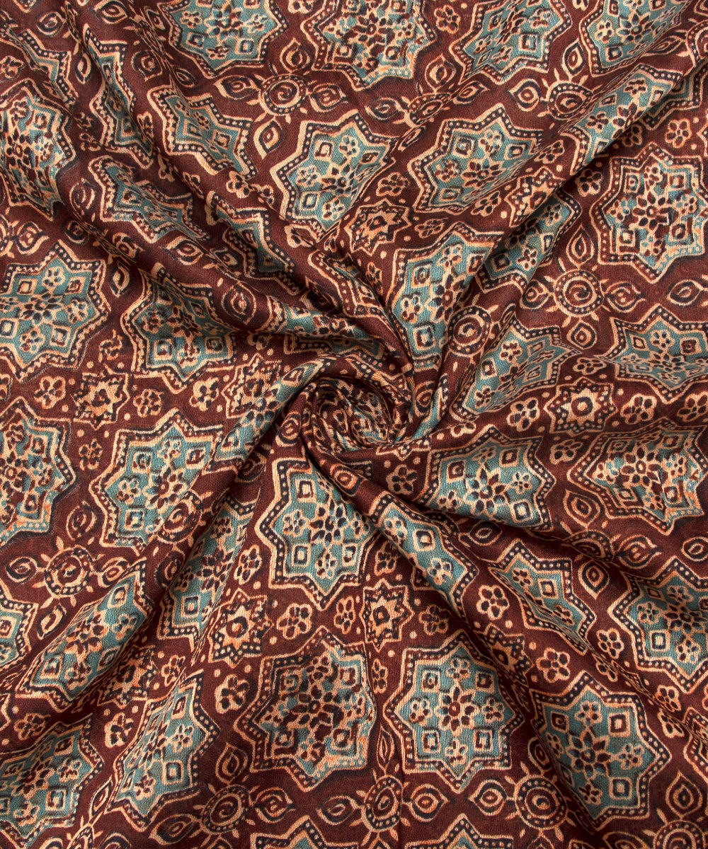 Brown Colour Traditional Print Modal Chanderi Fabric