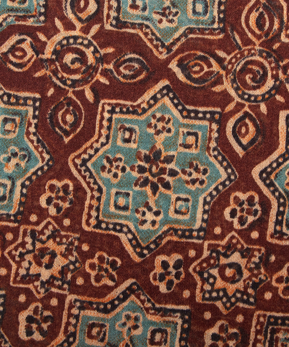 Brown Colour Traditional Print Modal Chanderi Fabric