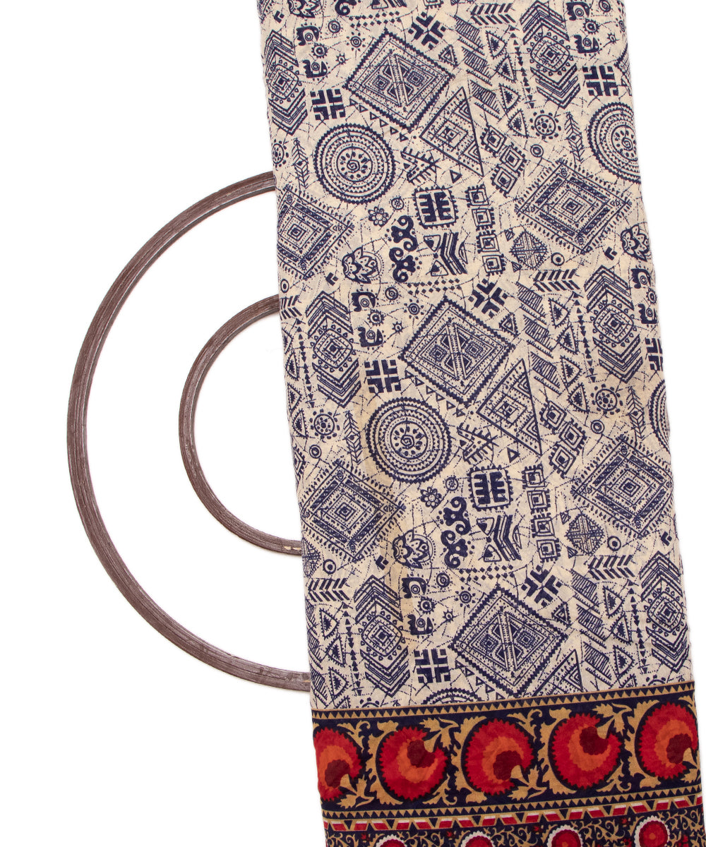 Blue Colour Abstract Print Modal Chanderi Fabric