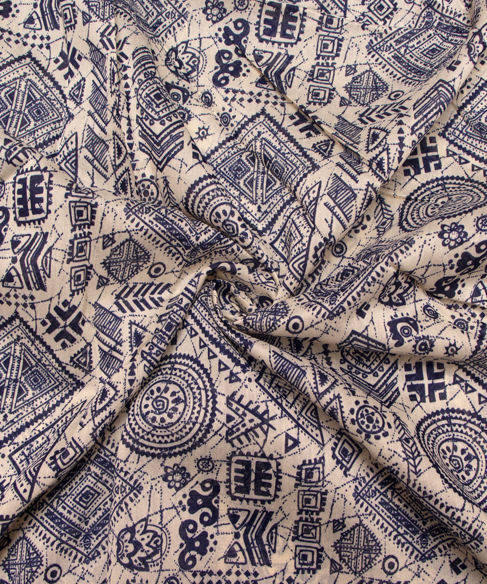Blue Colour Abstract Print Modal Chanderi Fabric