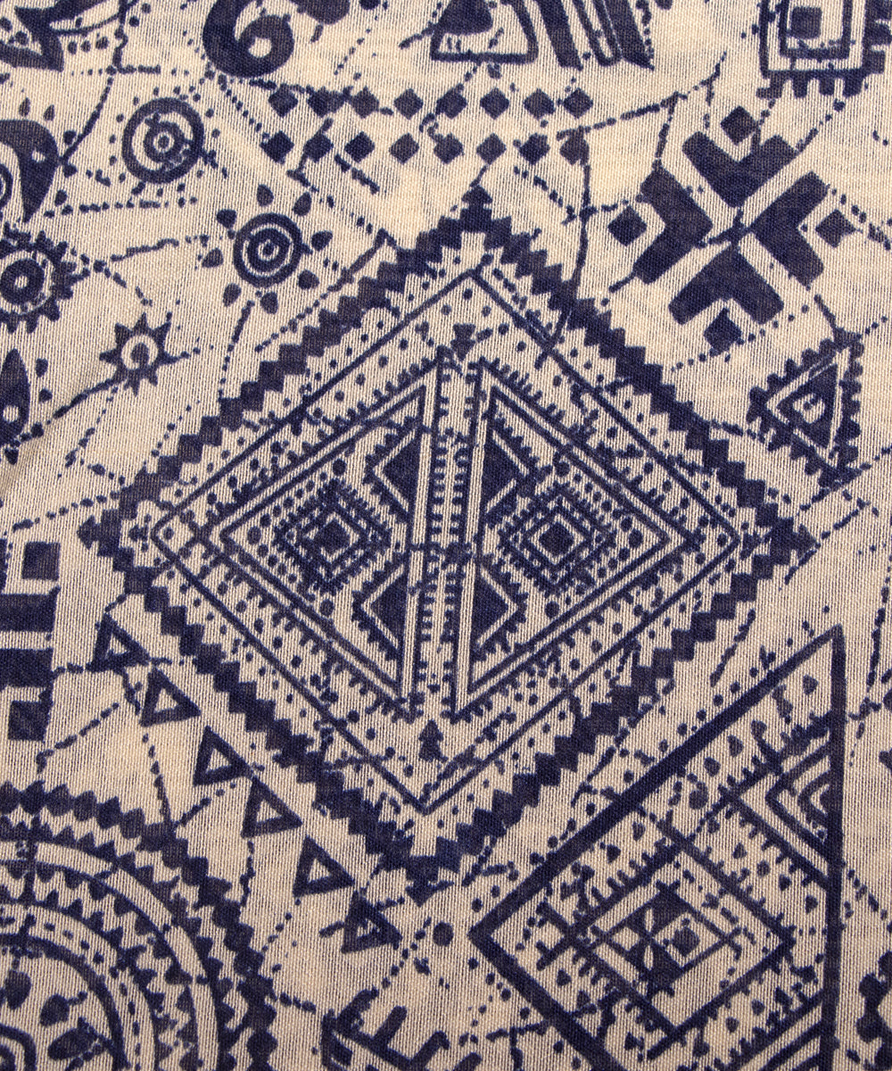 Blue Colour Abstract Print Modal Chanderi Fabric
