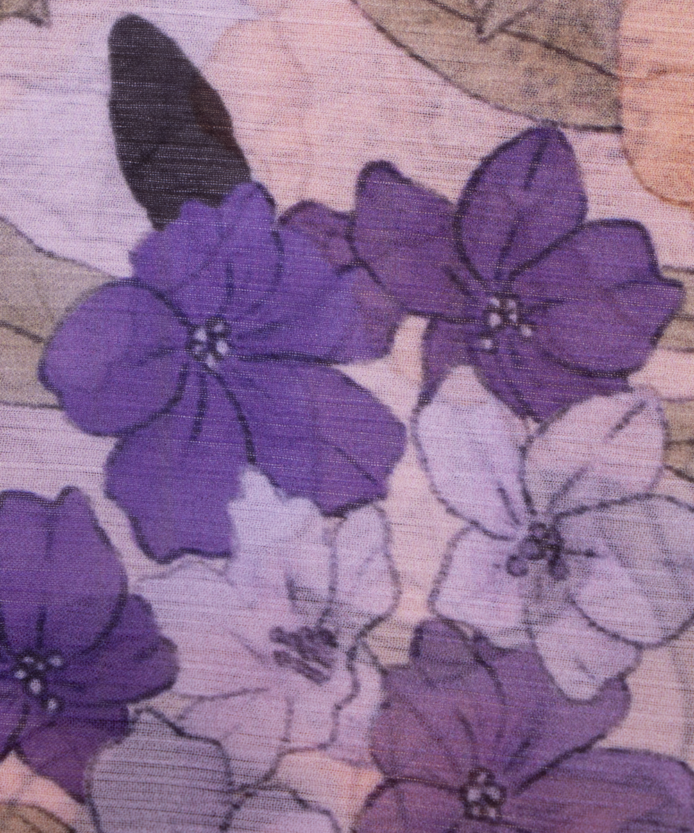 White Colour Floral Digital Print Chiffon Fabric