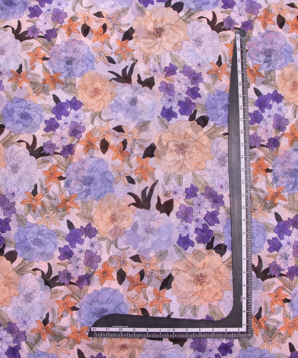 White Colour Floral Digital Print Chiffon Fabric