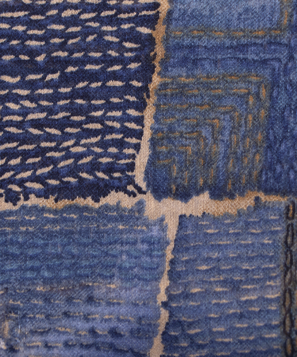 Light Denim Blue Colour Checks Print Modal Chanderi Fabric