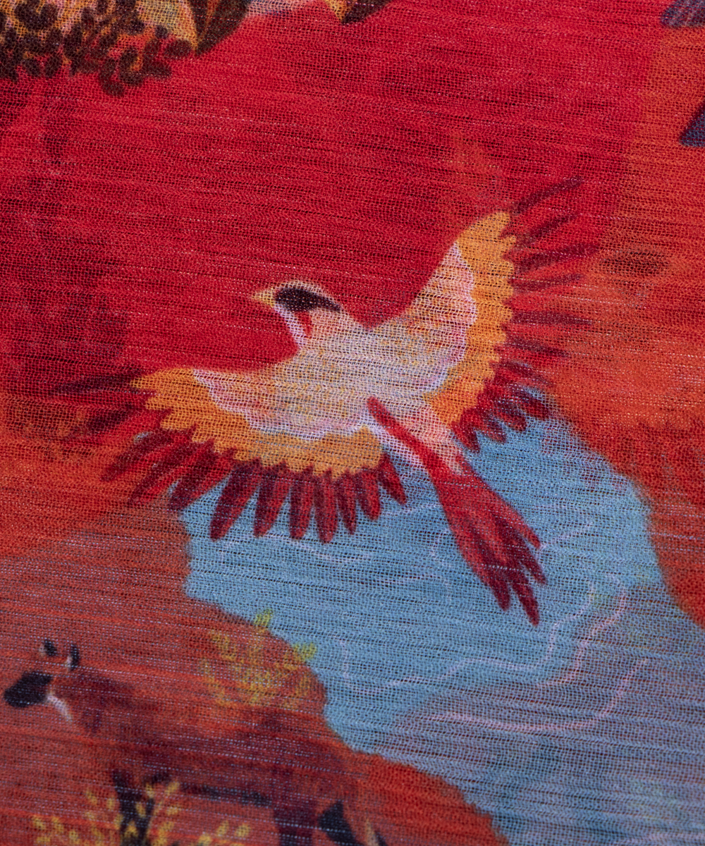 Multi Colour Bird Digital Print Chiffon Fabric