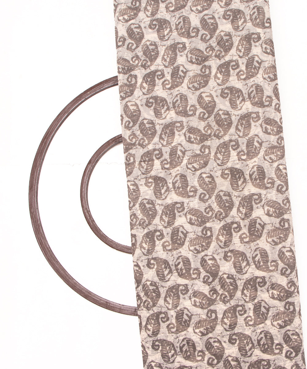 Off White Colour Paisley Print Modal Chanderi Fabric