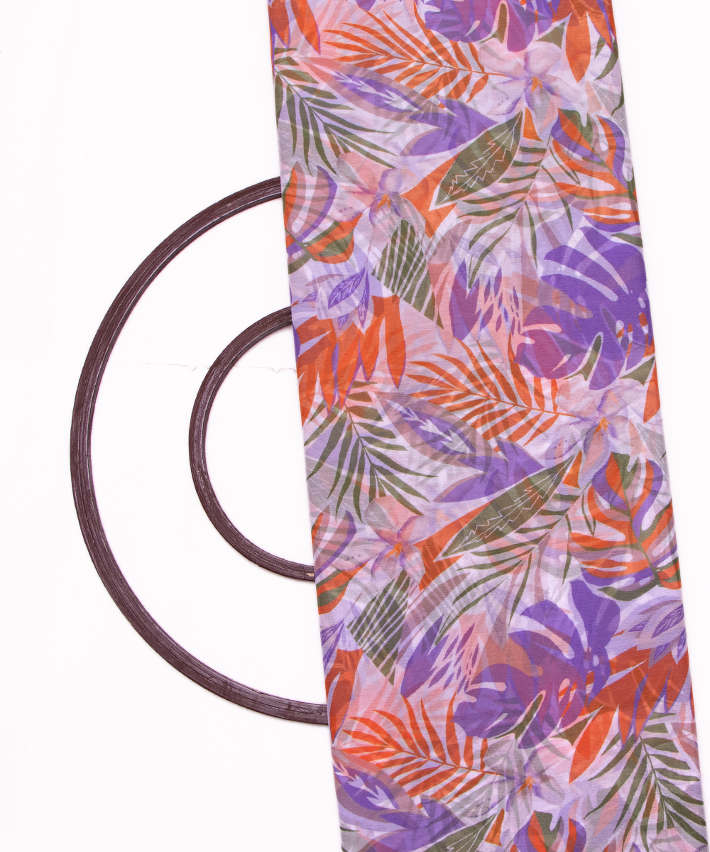 White Colour Leaf Digital Print Chiffon Fabric