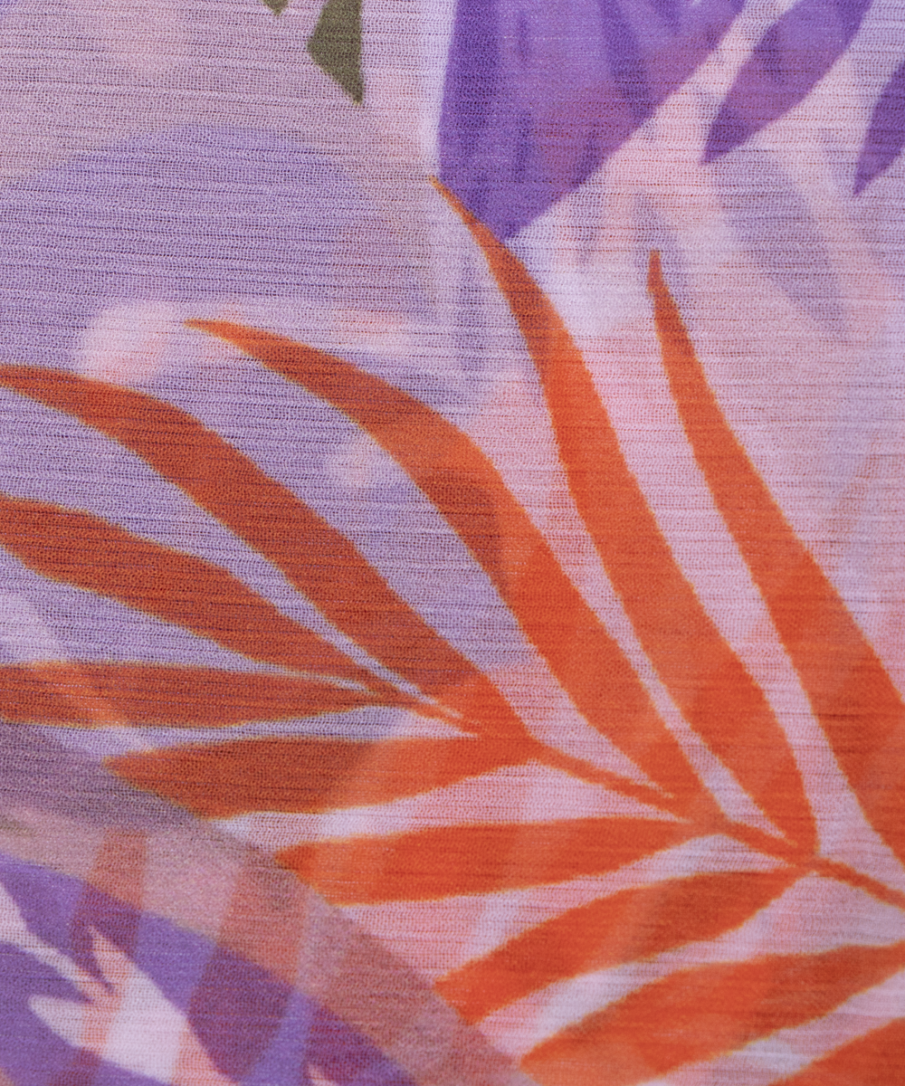 White Colour Leaf Digital Print Chiffon Fabric