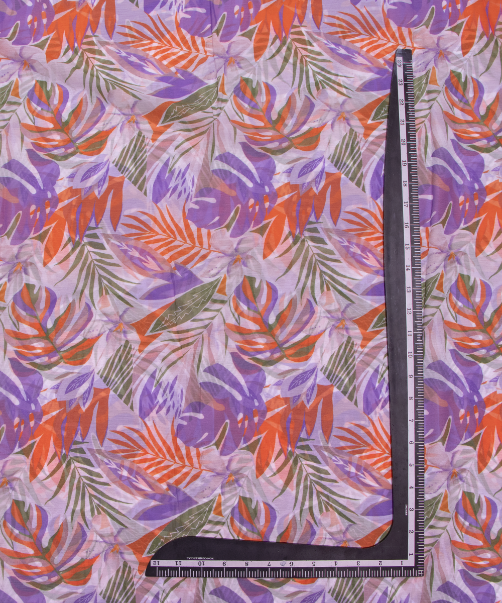 White Colour Leaf Digital Print Chiffon Fabric