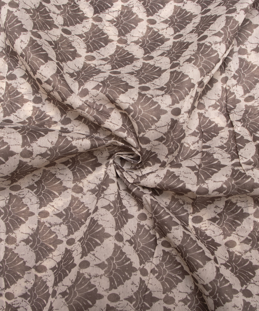 Off White Colour Floral Print Modal Chanderi Fabric