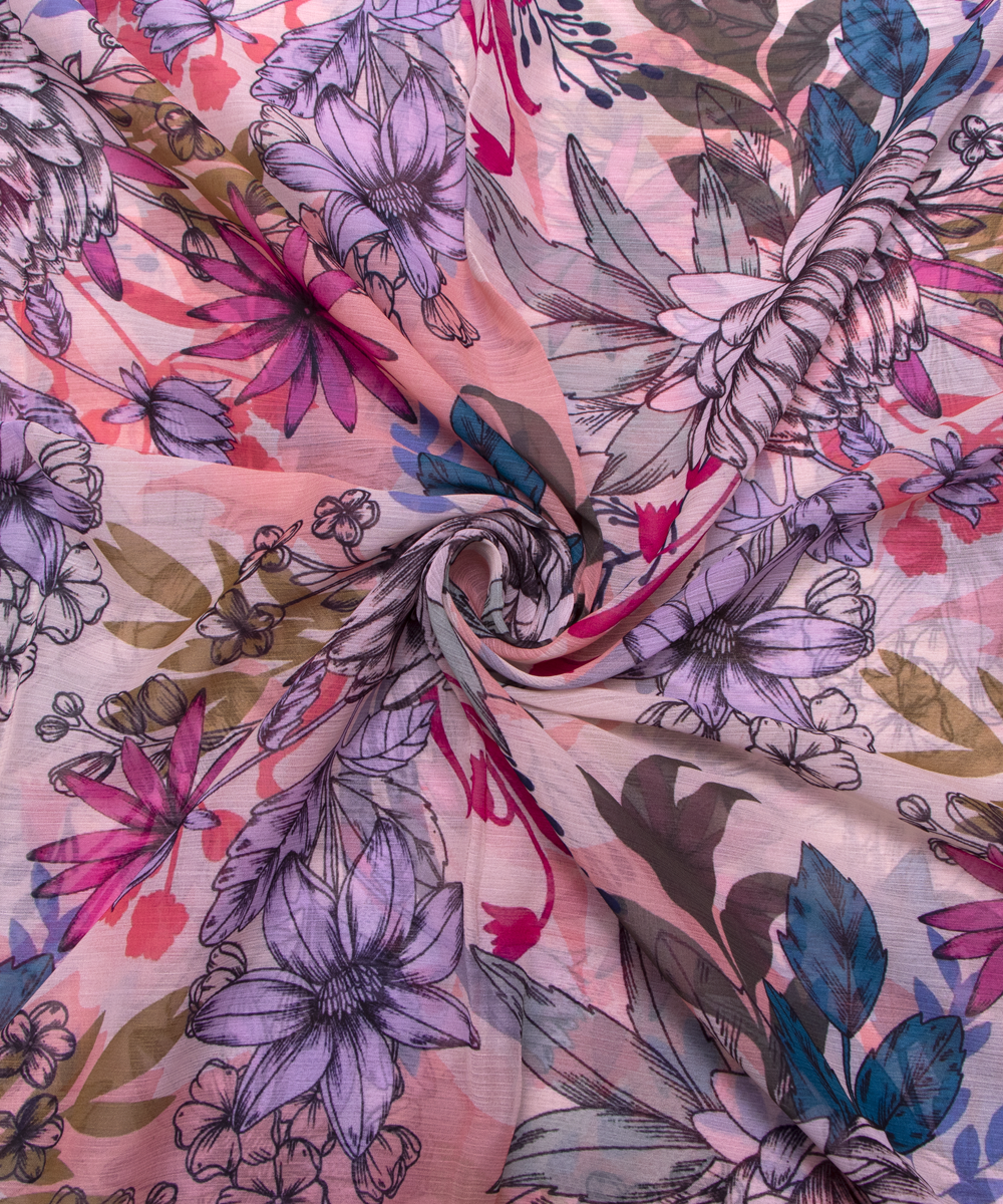 Multi Colour Floral Digital Print Chiffon Fabric
