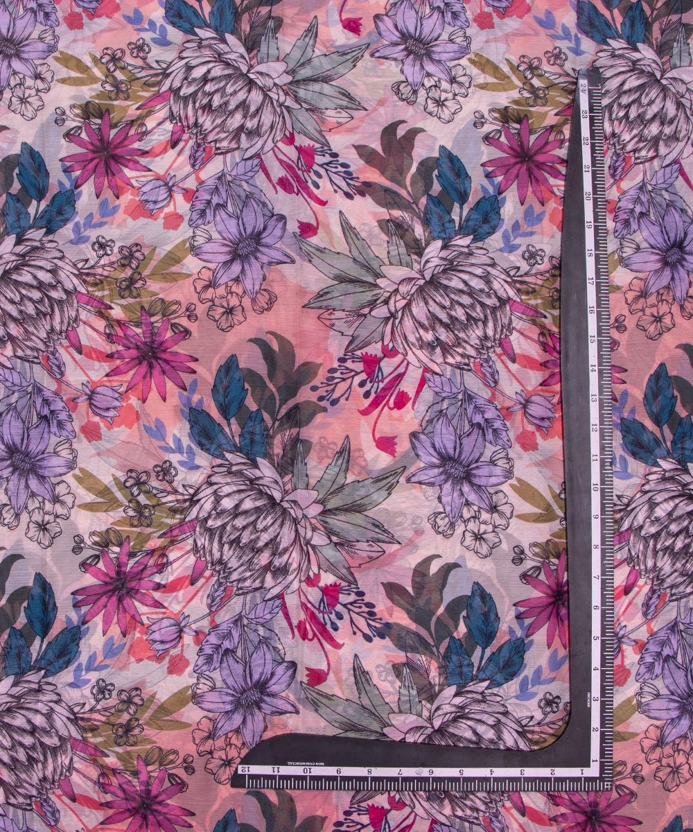 Multi Colour Floral Digital Print Chiffon Fabric