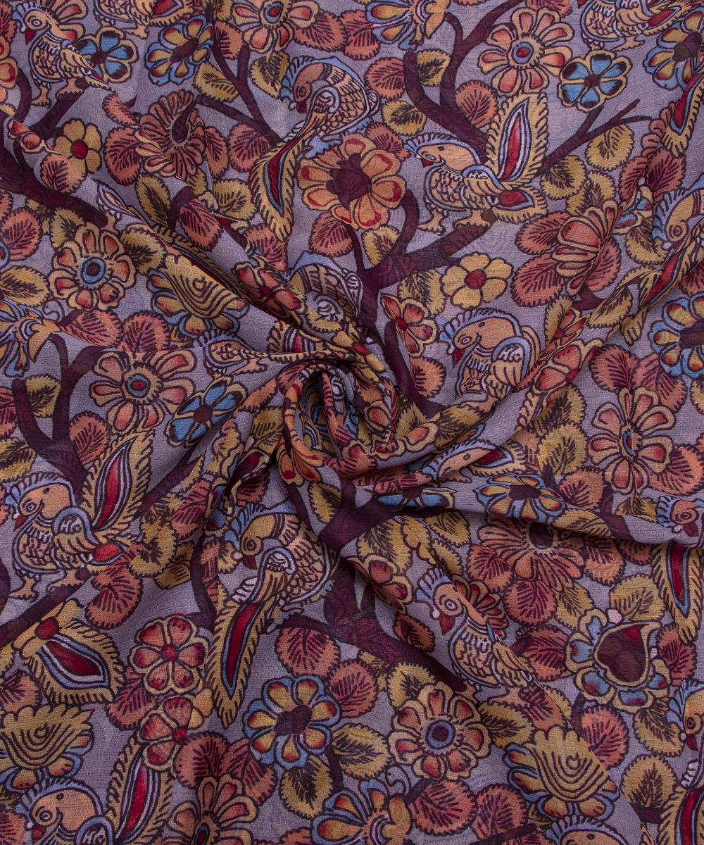 Grey Colour Floral Digital Print Chiffon Fabric