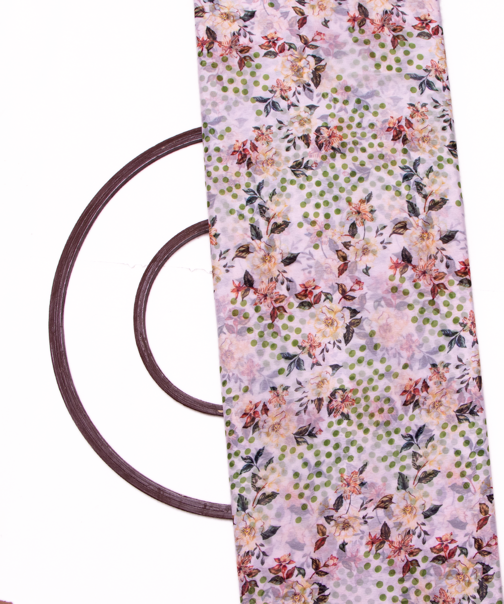 White Colour Floral Digital Print Chiffon Fabric