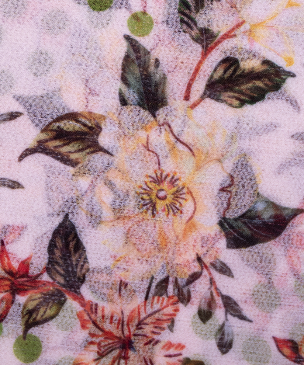White Colour Floral Digital Print Chiffon Fabric