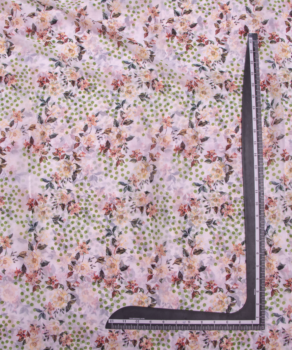 White Colour Floral Digital Print Chiffon Fabric