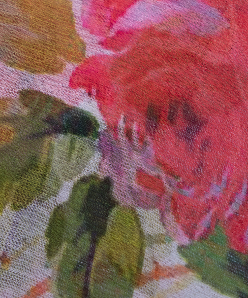 Pink Colour Floral Digital Print Chiffon Fabric