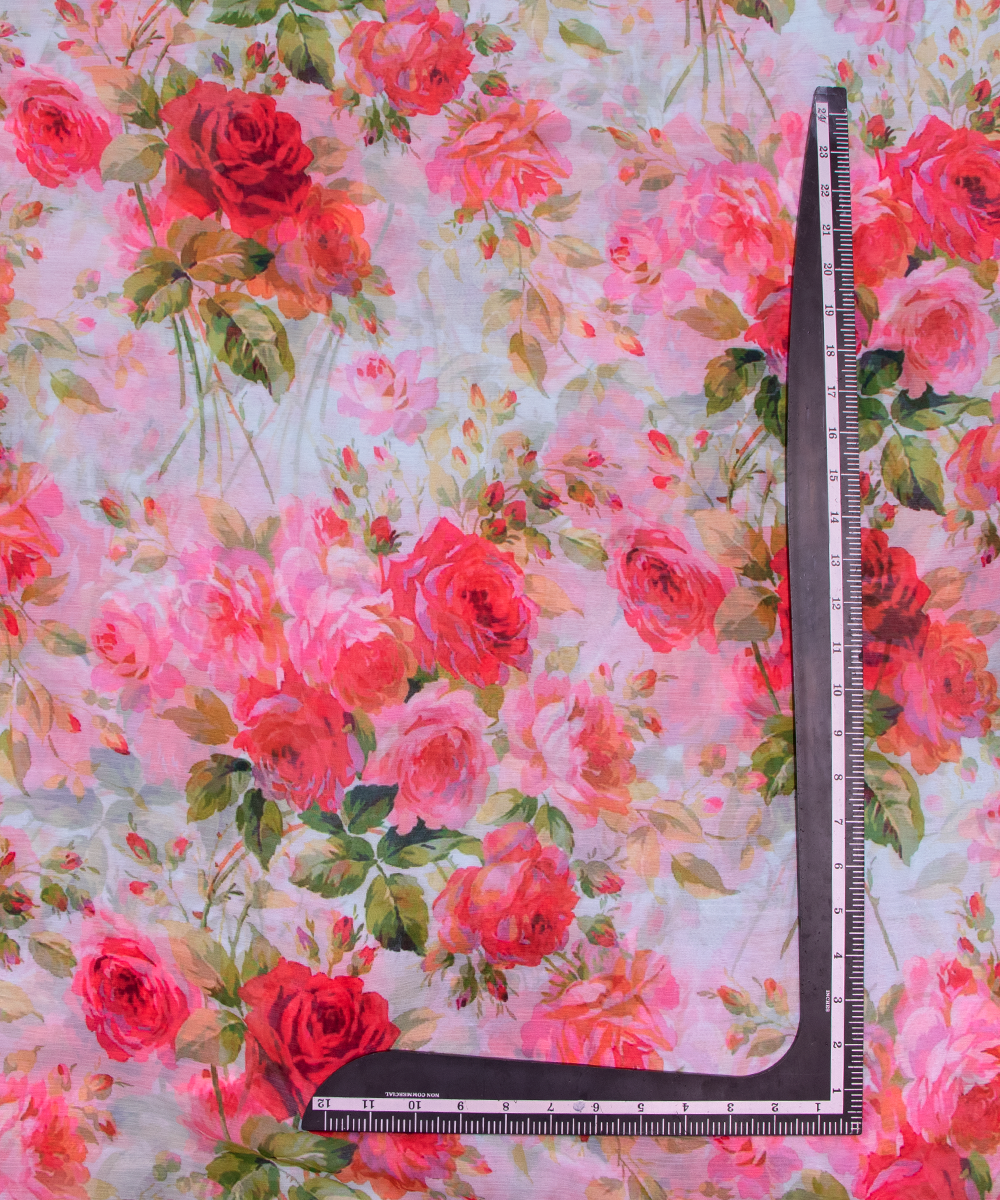 Pink Colour Floral Digital Print Chiffon Fabric