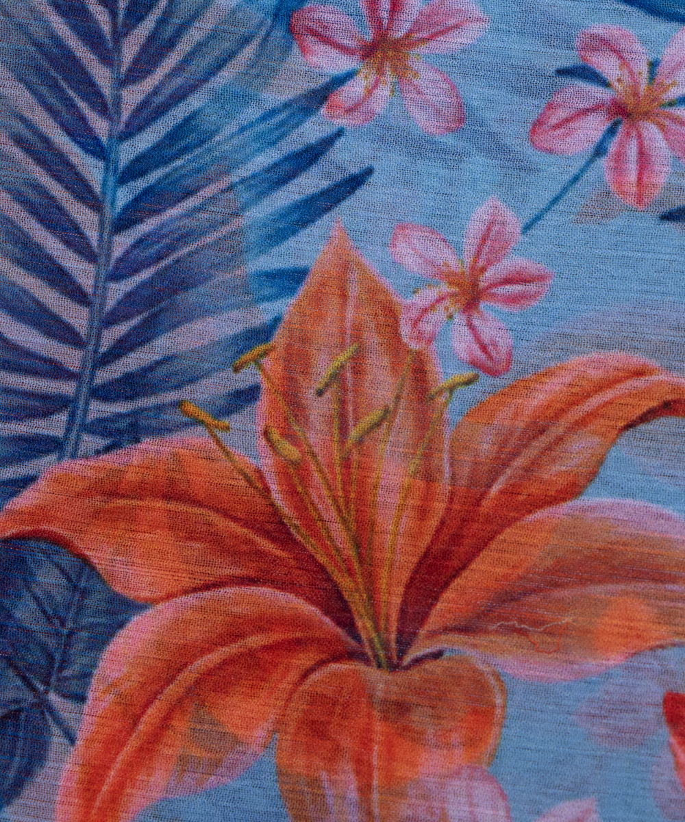 Light Blue Colour Floral Digital Print Chiffon Fabric