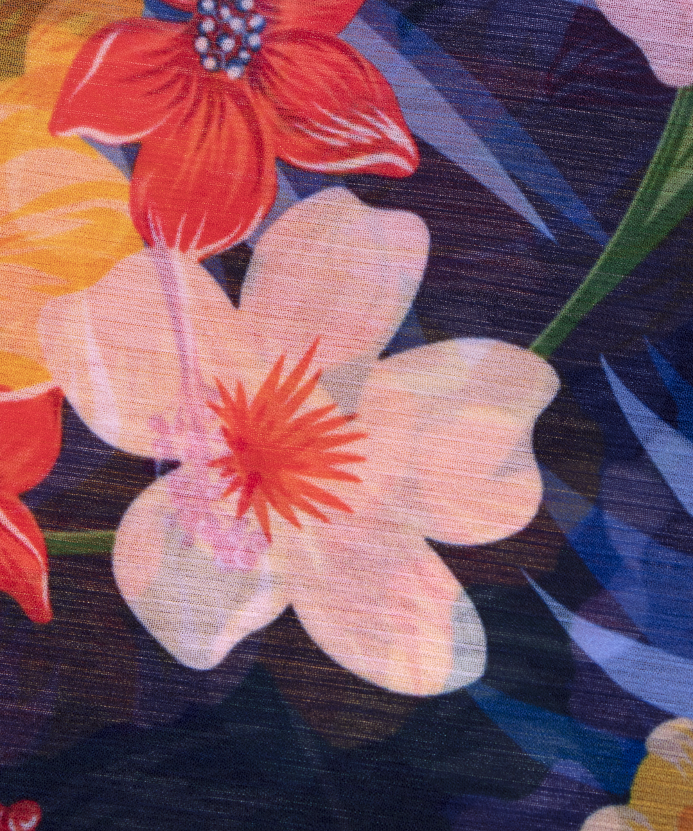 Dark Blue Colour Floral Digital Print Chiffon Fabric